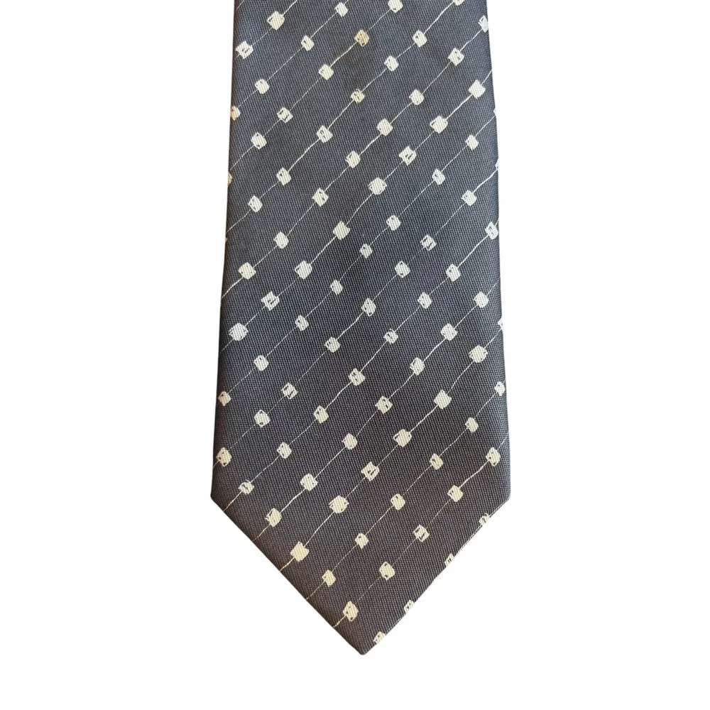 Charvet Tie Mens OS Silk Grey Geometric Square Pattern Made in France Luxury